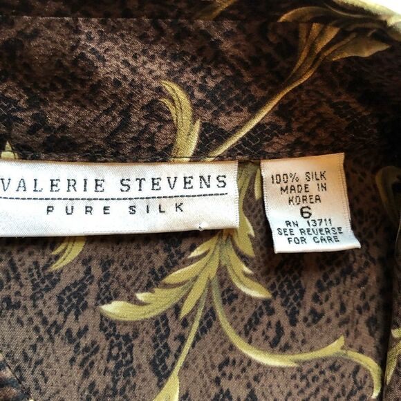 Valerie Steven Skirt set Silk Black/Brown/Gold long skirt button down blouse 6 - Picture 10 of 13